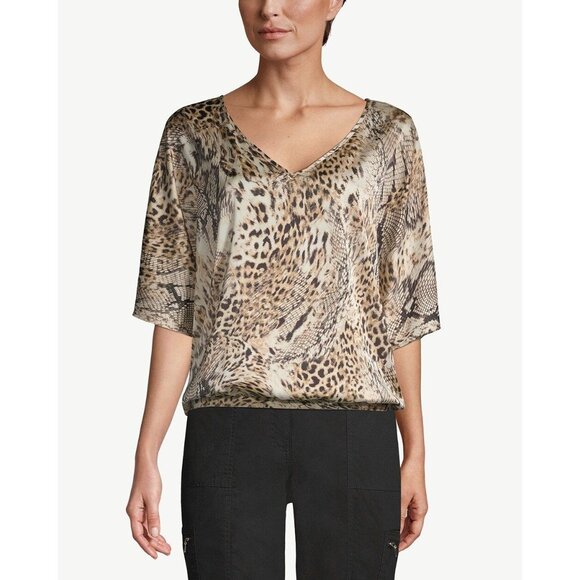 Chico's 3 Women's Animal Print V-Neck satin Poncho Top blouse Size XL - Picture 1 of 15